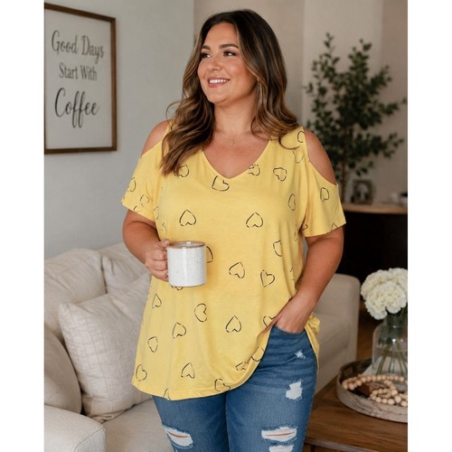 Yellow heart print - yellow, cold